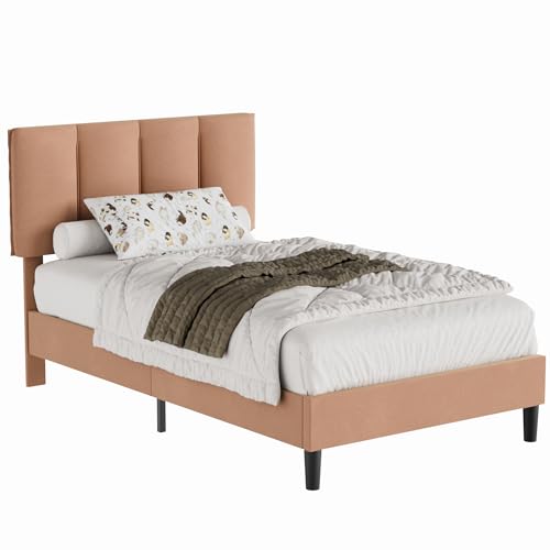 Twin Size Bed Frame with Upholstered Headboard