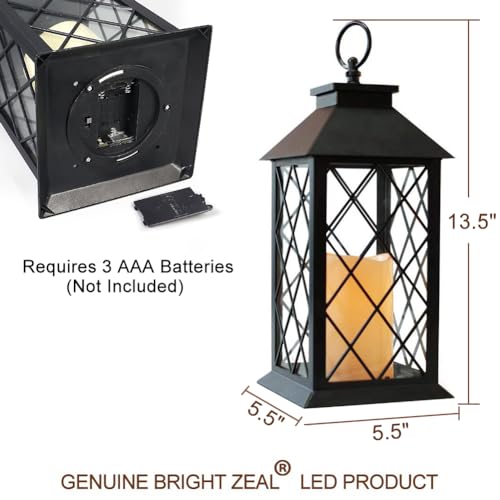 13.5" Black Vintage Candle Lantern with LED Pillar Candle and Timer