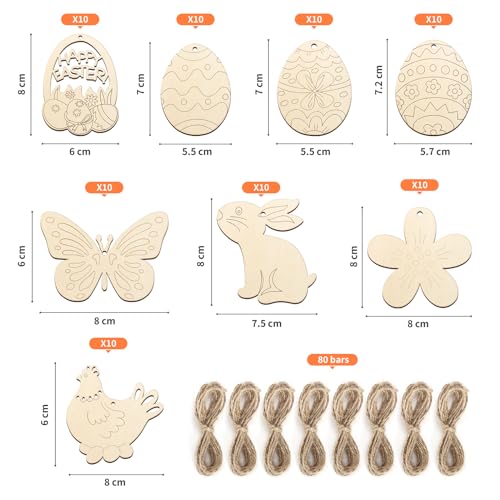 80PCS Wooden Easter Ornaments to Paint (80 Count)