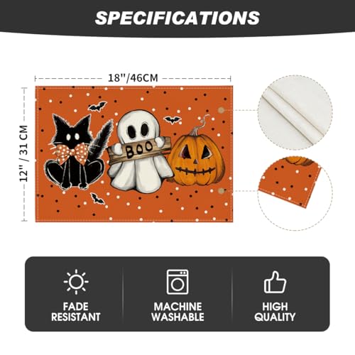 Orange Cat Ghost Boo Halloween Placemat Set of 4 (4 Count)