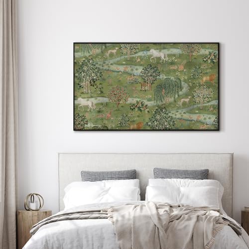 30"x60" Extra Large Framed Wall Art Medieval Fantasy Forest with Woodland Animals