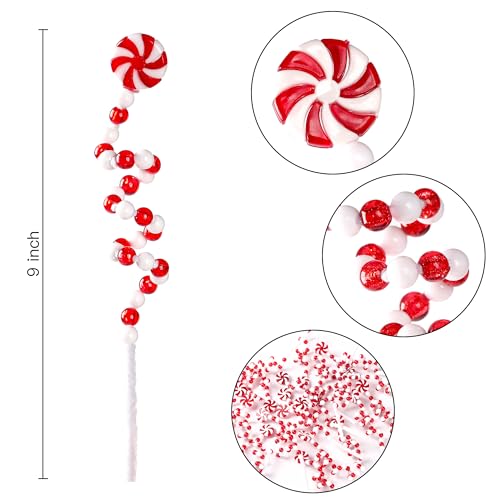 36 Pcs Christmas Curly Pick Red White Christmas Picks Christmas Tree Pick Candy Cane Christmas Decorations Christmas Tree Candy Shape Ornaments for Home Vase Wreath DIY Craft Xmas Tree Topper (4.8 Ounce)