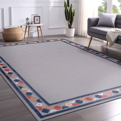 Outdoor Rug 8x10 Modern Bordered Area Rugs for Indoor and Outdoor Patio Easy to Clean Non Shedding Living Room Porch Garden Washable Outside Carpet