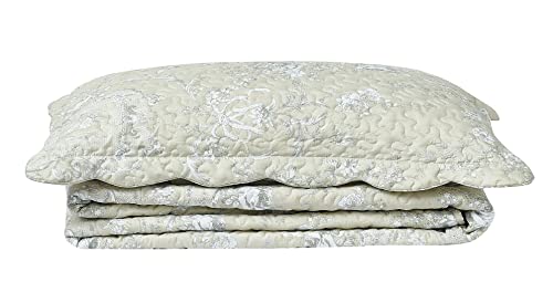 Classic Grey Floral Toile in Beige Hues Quilt Set (2 Count)