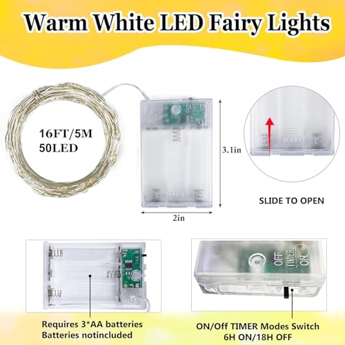 4 Pack Fairy Lights Battery Operated 16FT 50 LED String Lights Warm White (4 Count)