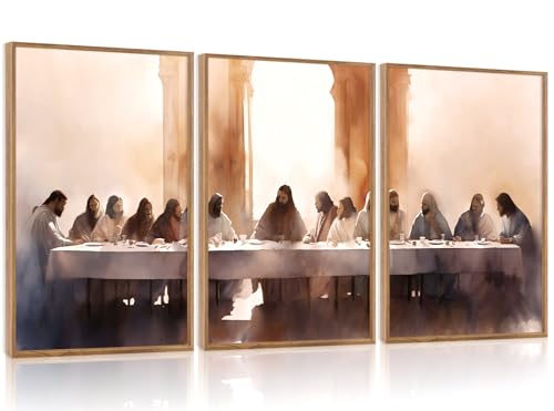 3 Pcs The Last Supper Framed Canvas Wall Art 24x36 Inch