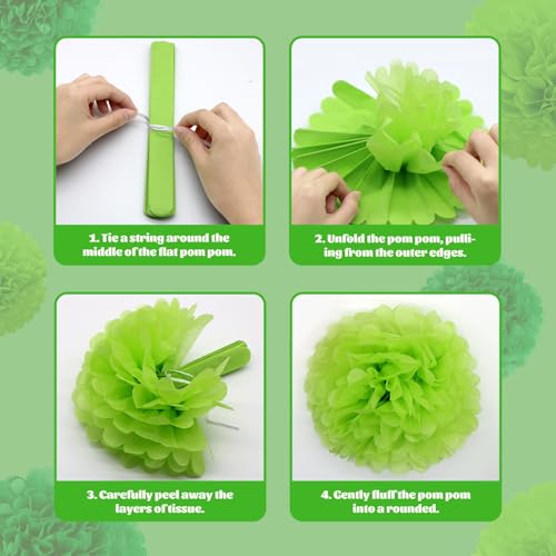 16 Pcs Green Tissue Pom Poms and Dot Garlands (16 Count)
