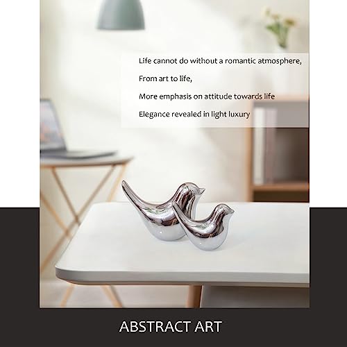 Silver Birds Statues Home Decor Modern Style Decorative Ornaments for Silver Table Decor Living Room (2 Count)