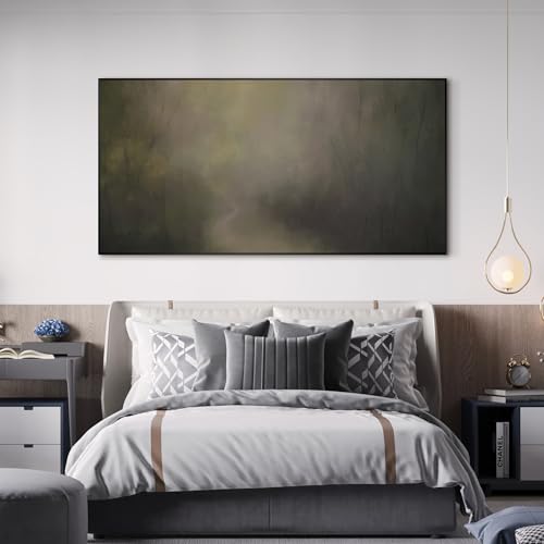 36"x72" Extra Large Framed Wall Art Muted Forest Path Soft Misty Woodland Scene Illustration for Home Living Room Bedroom Decor
