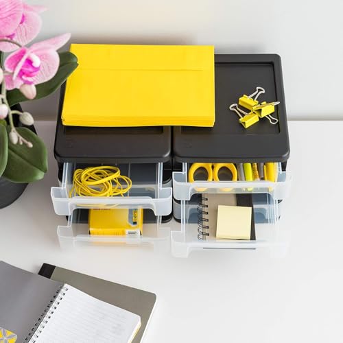 4-Pack, 3-Drawer Small Plastic Stacking Desktop Organizer, Black (4 Count)