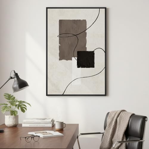 Framed Black White Neutral Modern Abstract Wall Art