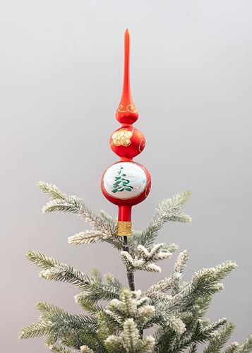 Spitz Glass Christmas Tree Topper Mouth Blown by Polish Artisans and Hand Decorated with Embellishments Made in Poland