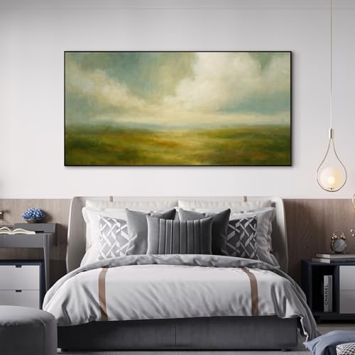 24"x46" Extra Large Framed Wall Art Soft Pastel Hills Dreamy Landscape Illustration for Home Living Room Bedroom Decor