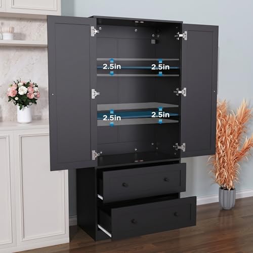 64.2" Tall Black Kitchen Pantry