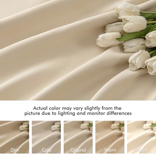 Cream Beige Back Tab Blackout Curtains 52x63 Inches Long 2 Panel Set (2 Count)