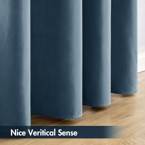 Dark Slate Blackout Velvet Curtains Drapes 96 Inch Long 52"x96" (2 Count)