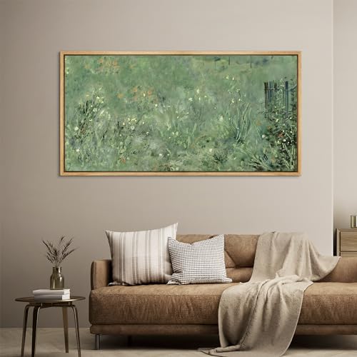 Extra Large Framed Canvas Print Wall Art Meadow's Embrace Impressionist Wildflower Antique Retro Fine Art Illustrations Decorative Colorful for Bedroom