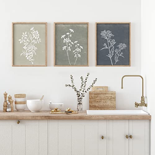 Framed Boho Wall Art Set of 4 for Wooded Minimalist Botanical Print Wall Art for Rustic Vintage Farmhouse Home Kitchen Wall Decor (4 Count)