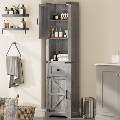66" Tall Farmhouse Bathroom Storage Cabinet with Barn Doors