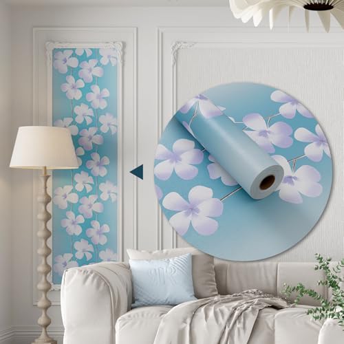 Blue Flora Peel and Stick Wallpaper 20.8"x394" Thick Slight Embossed Linen Textured Wall Paper Self