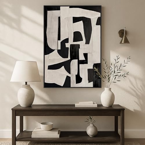 Framed Neutral Modern Black Beige Abstract Wall Art