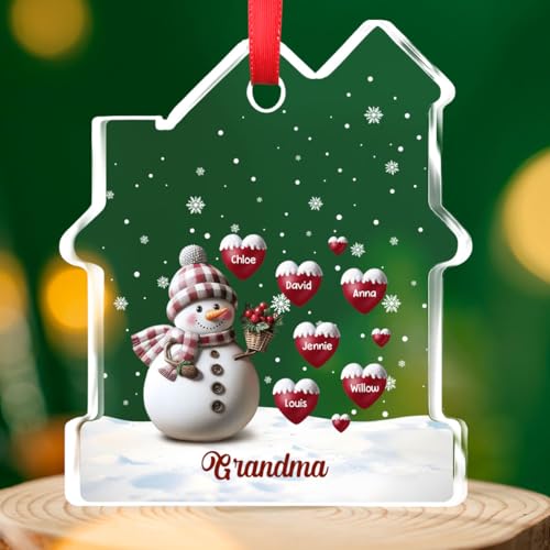 Custom Name Glass Ornament Happy Christmas Snowman House