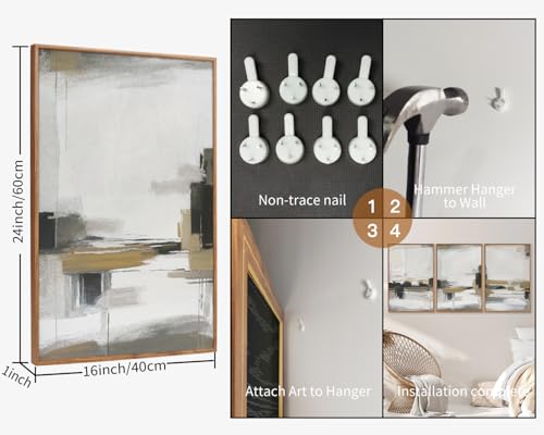 Beige Abstract Framed Canvas Wall Art Set (3 Count)