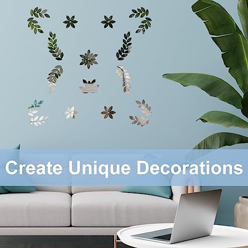 150pcs Leaf Shape Craft Mirrors Mosaic Tiles 11x25mm Petal Mosaic Tiles Mini Glass Mirror Tile Leaf Glass Cabochons Flower Leaves Tile for DIY Crafts Art Wall Door Home Decorations (150 Count)