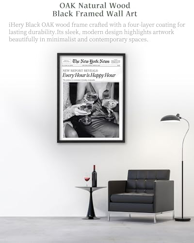 16x20in Every Hour Is Happy Hour Black Framed Newspaper Wall Art