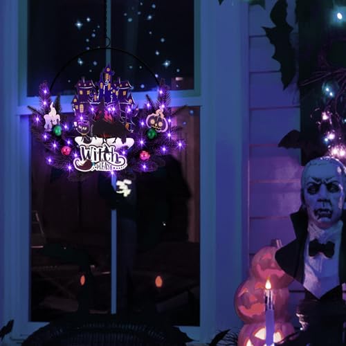 Pre Lit Halloween Wreath for Front Door