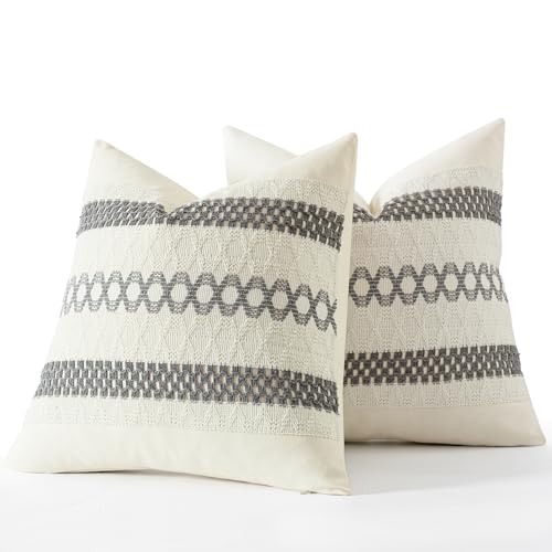Set of 2 Gray Boho Decorative Pillow Covers 20x20 Inch (2 Count)
