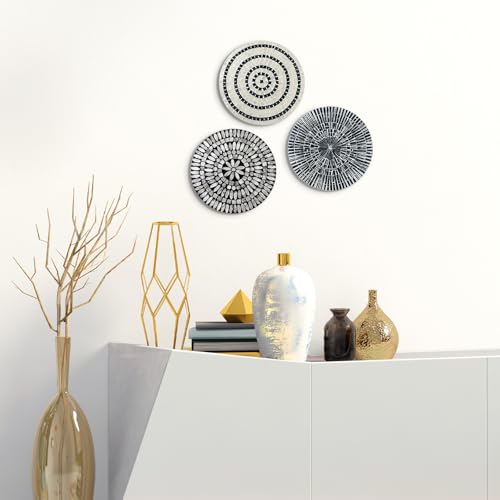 3 Pcs 3 Pcs 11.8 Inches Mother of Pearl Shell Plate Coastal Wall Art Mosaic Wall Sculpture Shell Handmade Hanging Plates Arts for Halloween Christmas Bedroom Bathroom Home Office Hotel (3 Count)