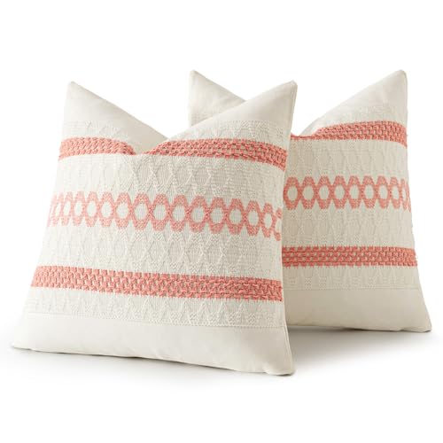 Set of 2 Coral Red Boho Decorative Pillow Covers 18x18 Inch (2 Count)