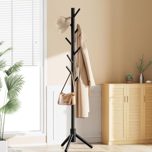 Solid Wooden Coat Rack Freestanding with 8 Hooks