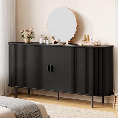 63" Fluted Buffet Sideboard Cabinet with Sliding Door
