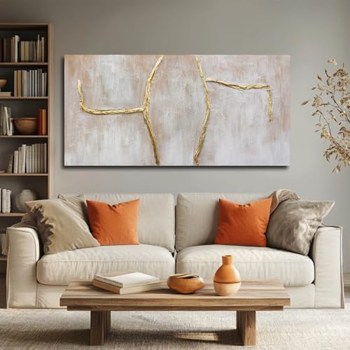 Gold Canvas Wall Art Branch Wall Decor Abstract Pictures Framed Arts Pink Artwork 24"x48"
