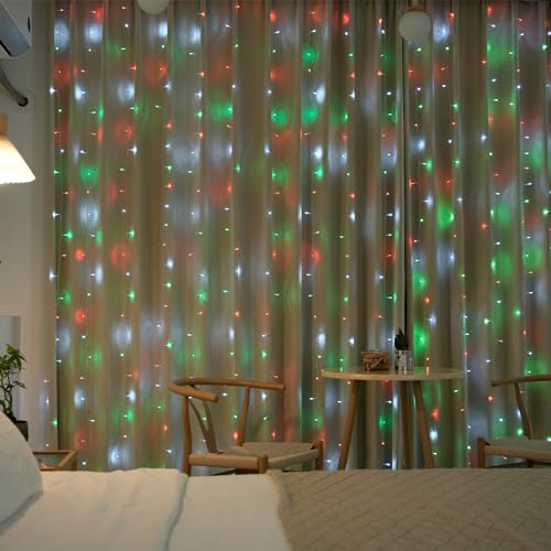 300LED Red White and Green Christmas Curtain Lights with Remote (9.8 Foot)