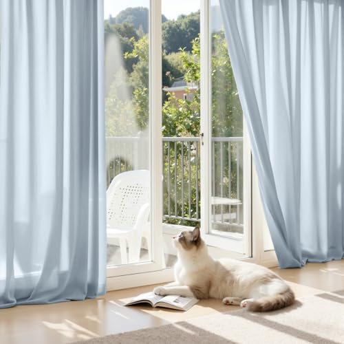 Light Blue Privacy Sheer Curtains 2 Panels 42W x 72L (2 Count)