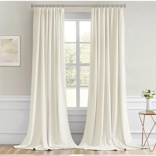 Cream Back Tab Blackout Curtains 52x108 Inch Long 2 Panels Set (2 Count)