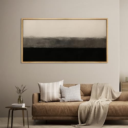 Extra Larg Framed Canvas Print Wall Art Minimalist Black and Beige Abstract Neutral Tones Modern Illustrations Decorative Colorful for Bedroom
