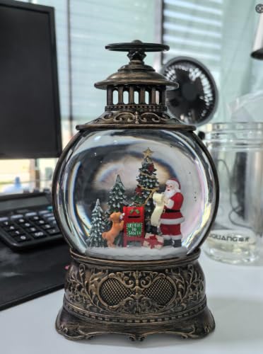 Christmas Snow Globes Christmas Water Lantern with Vintage Santa & Letters to Santa Mailbox Scene Music & 6H Timer USB Lined