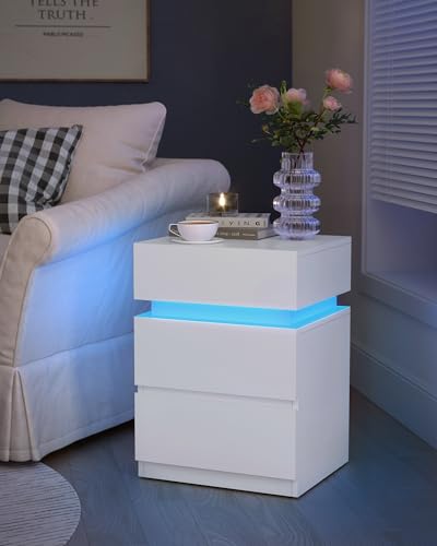 White Nightstands with LED Lights (2 Count)