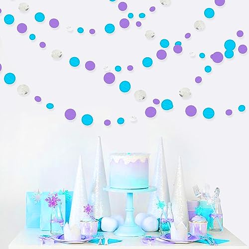 46 Ft Frozen Party Decorations Purple Blue Silver Polka Dots Garlands Hanging Paper Circle Dots Streamer for Frozen Birthday Winter Wonderland Christmas Holiday Wedding Shower Party Supplies