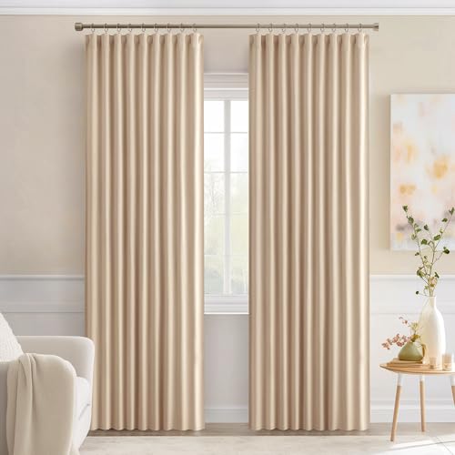 Beige Back Tab Blackout Curtains 52x90 Inch Long 2 Panels Set (2 Count)