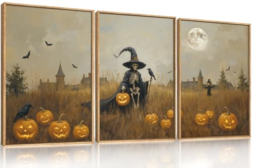 Halloween Ghost Reaper Framed Canvas Wall Art Set