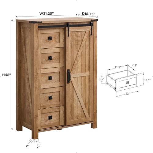 5 Drawers Dresser with Sliding Barn Doors