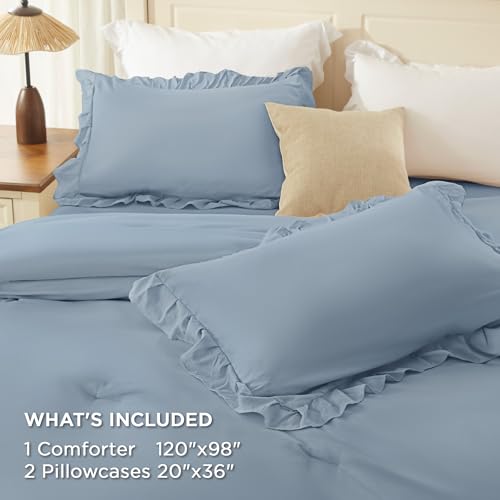 Grayish Blue Ruffle Oversized King Comforter Set
