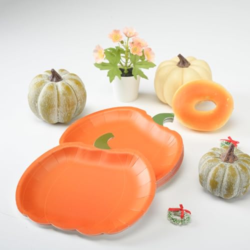 Pumpkin Party Plates Fall Disposable Paper Plate Dessert Shaped Tableware for Summerween Birthday Baby Shower Halloween Classroom Autumn Harvest Thanksgiving Party Favor Decorations 48pcs (48 Count)