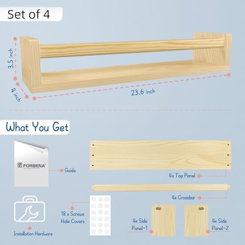 Natural Wood Nursery Bookshelves for Wall (4 Count)
