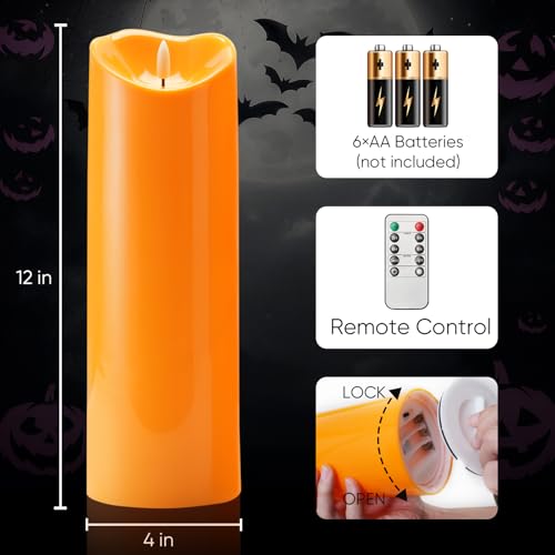 4"x12" Halloween Orange Flameless Candles (2 Count)